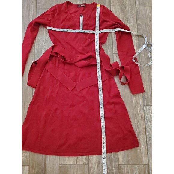 Patty Boutik Tie Around Knit Dress Deep Red Womens Long Sleeve V neck NWT Sz S - Picture 3 of 5